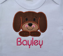 Load image into Gallery viewer, Baby Girl Embroidered Puppy Dog Bodysuit and Matching Bow Hat
