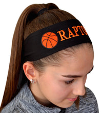 Load image into Gallery viewer, Basketball Tie Back Moisture Wicking Headband Personalized with Your EMBROIDERED Text - Team Discounts

