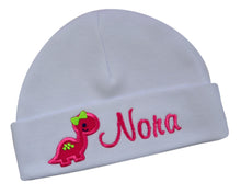 Load image into Gallery viewer, Personalized Embroidered Baby Girl Monogrammed Hat with Dinosaur
