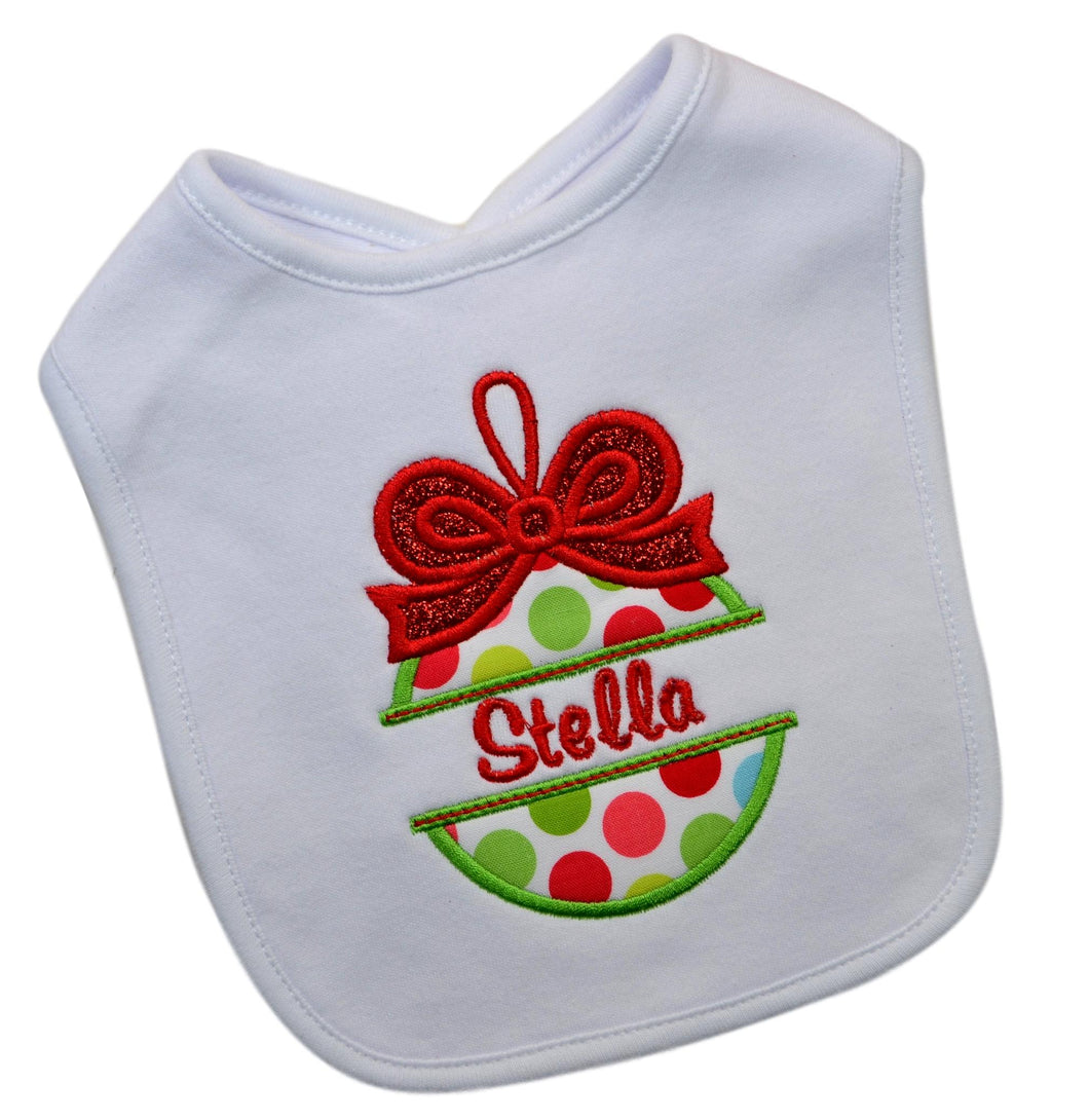 Christmas Ornament Personalized and Embroidered Bib for Baby Girls