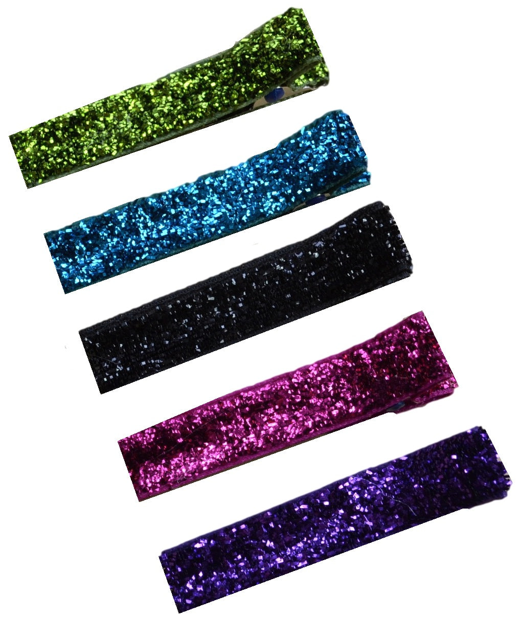 Sparkling Glitter No Slip Ribbon Lined Double Pronged Alligator Hair Clip Set