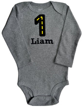 Load image into Gallery viewer, Embroidered First Birthday Year 1 Race Track Bodysuit for Baby Boys with Your Custom Name
