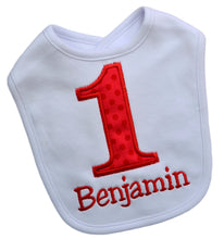 Load image into Gallery viewer, First Birthday Smash Bib for Baby Boy Turning 1 with Custom Embroidered Name
