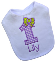 Load image into Gallery viewer, First Birthday Smash Bib for Baby Girls Turning 1 with Custom Embroidered Name - 5 Colors!
