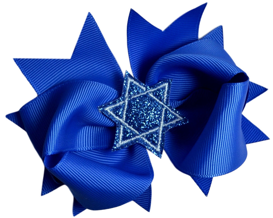 Sparkling Glitter Star of David Embroidered Hair Bow