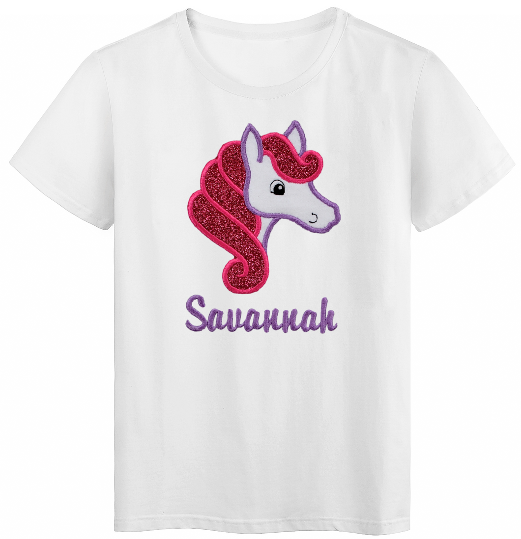 Personalized Embroidered Sparkling Glitter Horse Toddler T-Shirt
