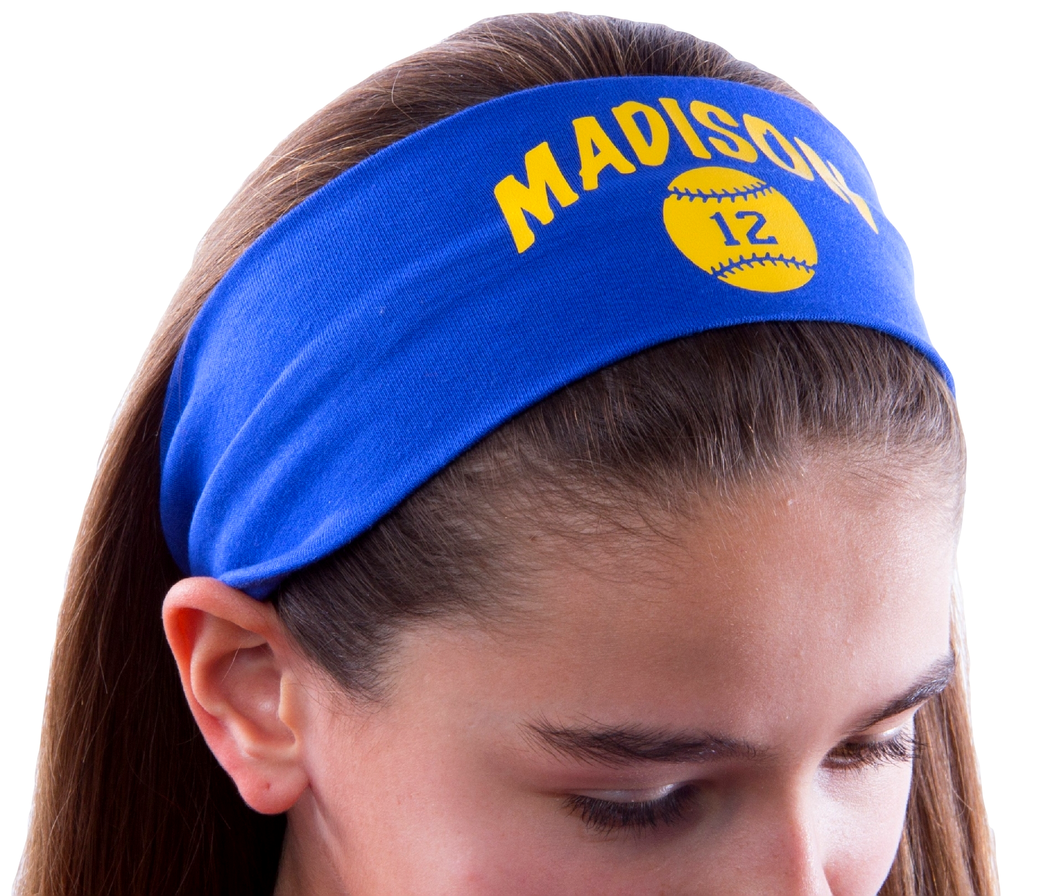 Softball Cotton Stretch Headband with Your Custom and Personalized VINYL Text - Quantity Discounts