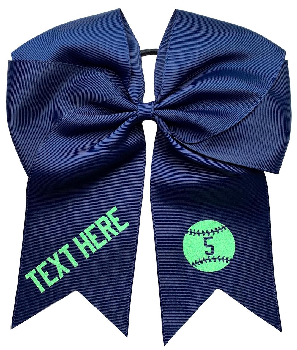 Design Your Own Custom Softball Bow with GLITTER FLAKE Text - Quantity Discounts