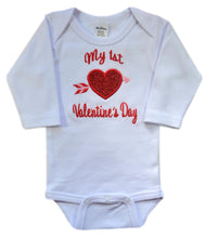 Load image into Gallery viewer, My First Valentine&#39;s Day Glitter Heart Bodysuit for Baby Girls

