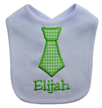 Load image into Gallery viewer, Personalized Baby Boy Fabric Tie Bib Embroidered with Your Custom Text
