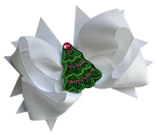 Load image into Gallery viewer, Sparkling Glitter Embroidered Christmas Tree Hair Bow
