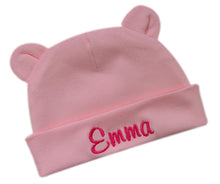 Load image into Gallery viewer, Personalized Newborn Bear Ears Baby Hat for Girls with Custom Embroidered Name