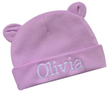 Load image into Gallery viewer, Personalized Newborn Bear Ears Baby Hat for Girls with Custom Embroidered Name