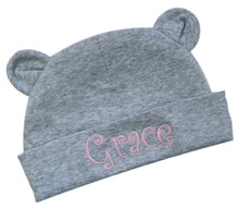 Load image into Gallery viewer, Personalized Newborn Bear Ears Baby Hat for Girls with Custom Embroidered Name