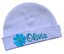 Load image into Gallery viewer, Personalized Embroidered Baby Girl Monogrammed Hat with Daisy