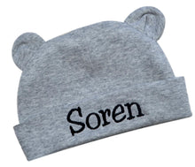 Load image into Gallery viewer, Personalized Bear Ears Hat for Newborn Boys with Custom Embroidered Name