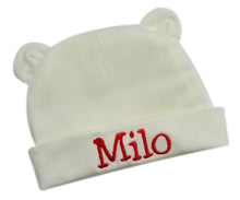 Load image into Gallery viewer, Personalized Bear Ears Hat for Newborn Boys with Custom Embroidered Name