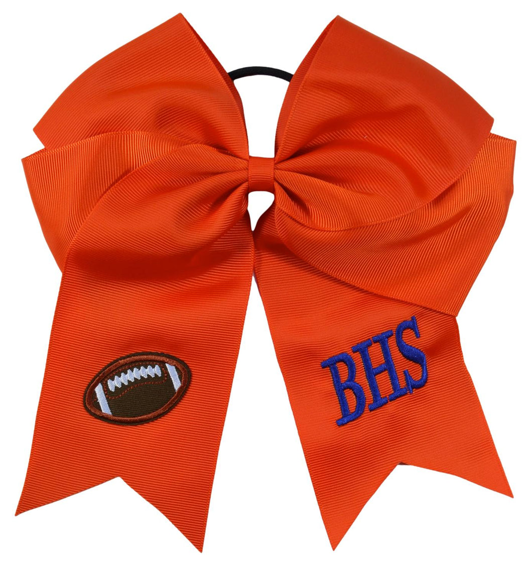 Football Hair Bow Embroidered and Personalized with Custom Initials of your choice - 7.5 Inches Long!