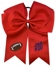 Load image into Gallery viewer, Football Hair Bow Embroidered and Personalized with Custom Initials of your choice - 7.5 Inches Long!
