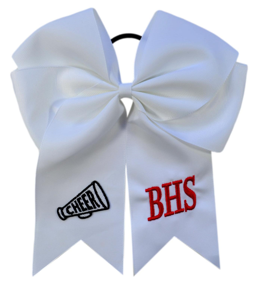 Cheer Megaphone Hair Bow Embroidered and Personalized with Custom Initials of your choice - 7.5 Inches Long!
