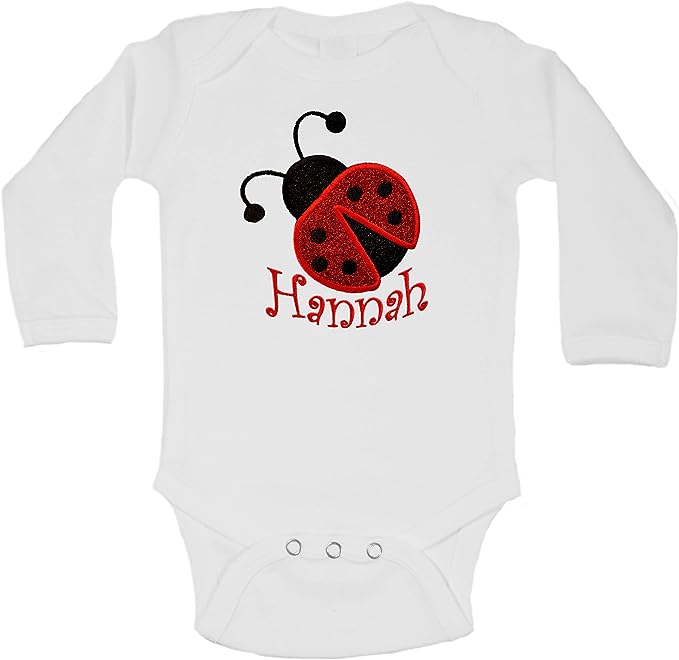 Sparkling Ladybug Embroidered Baby Bodysuit with Custom Name