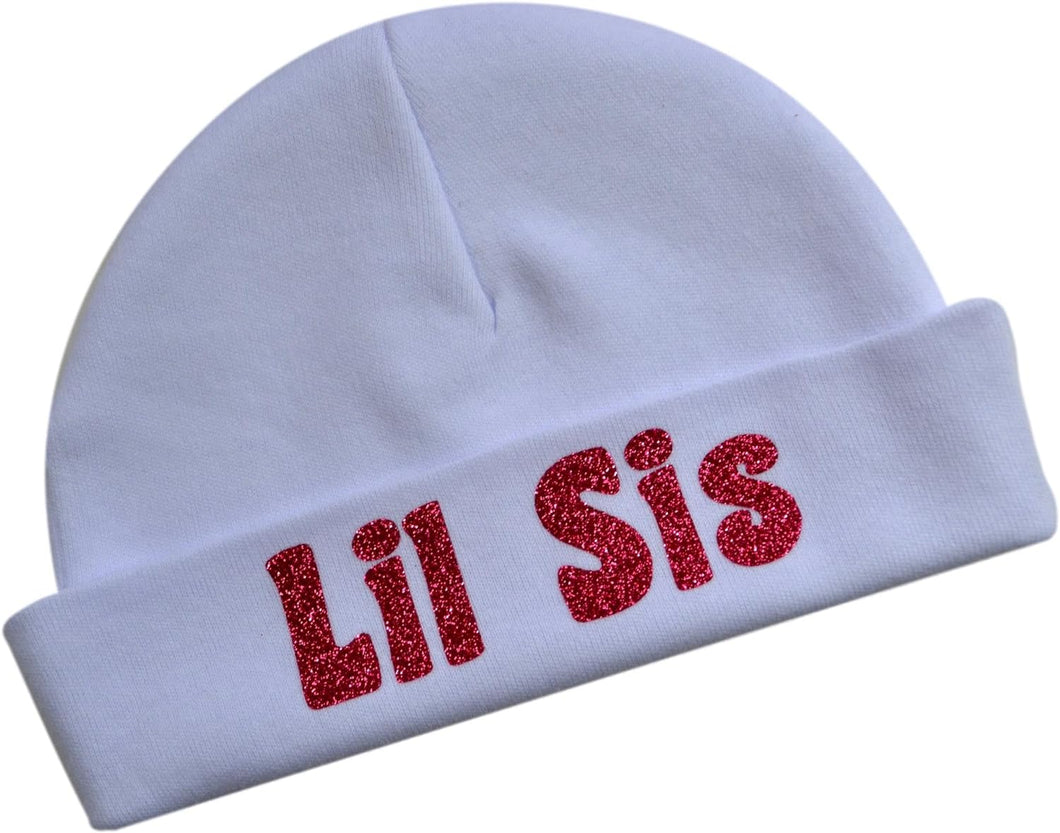 Lil Sis Newborn Little Sister Baby Beanie in Sparkling Glitter