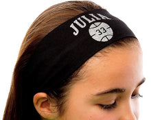 Load image into Gallery viewer, Basketball Headband Personalized with Your Custom GLITTER FLAKE Text &amp; Number - Quantity Discounts
