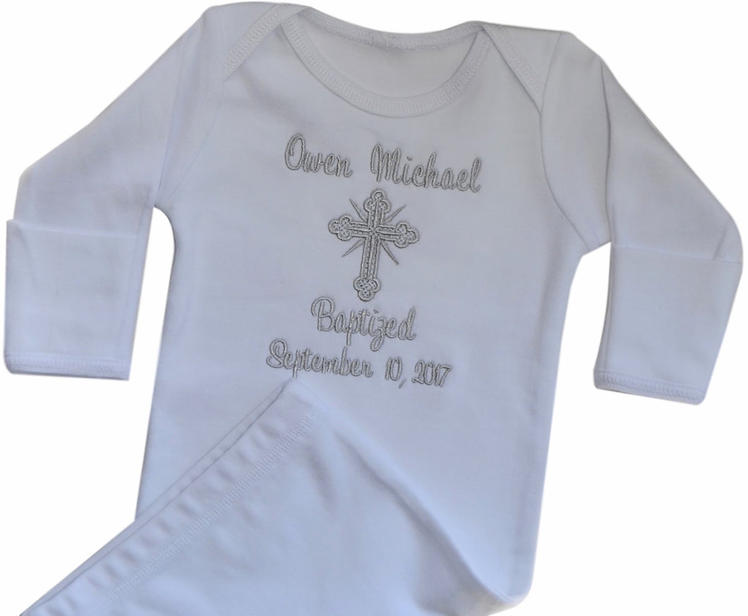 Personalized Christening Keepsake Onesie or Gown Embroidered with Name and Baptism Date