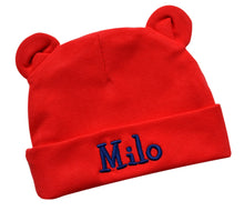 Load image into Gallery viewer, Personalized Bear Ears Hat for Newborn Boys with Custom Embroidered Name
