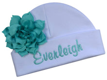 Load image into Gallery viewer, Embroidered Baby Girl Hat with Lotus Flower and Custom Name

