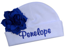 Load image into Gallery viewer, Embroidered Baby Girl Hat with Lotus Flower and Custom Name
