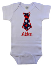 Load image into Gallery viewer, Patriotic 4th of July Baby Boy Neck Tie Bodysuit Personalized and Embroidered with Your Custom Name
