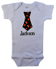 Load image into Gallery viewer, Halloween Bodysuit with Necktie and Personalized Name - Candy Corn Tie
