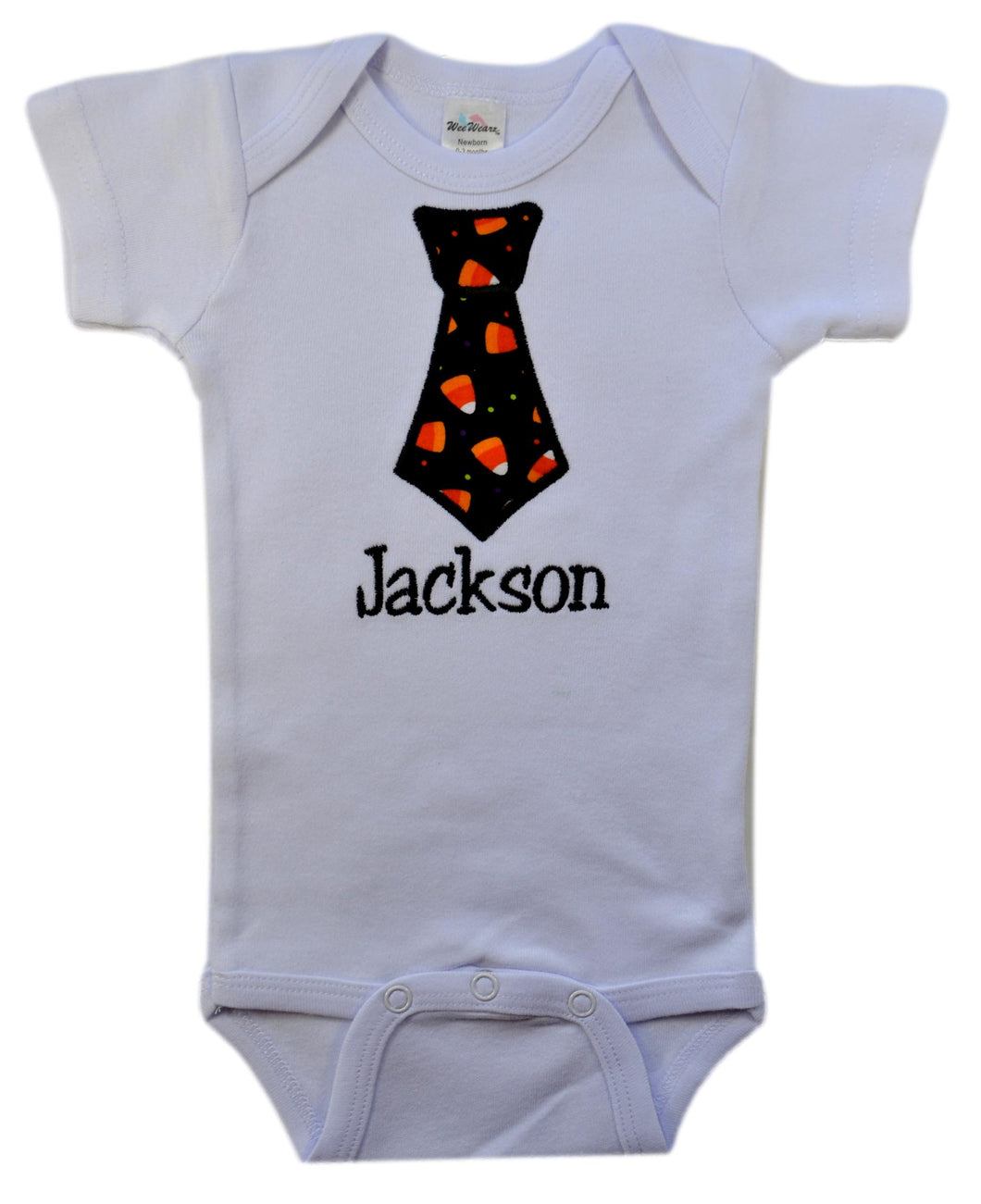 Halloween Bodysuit with Necktie and Personalized Name - Candy Corn Tie
