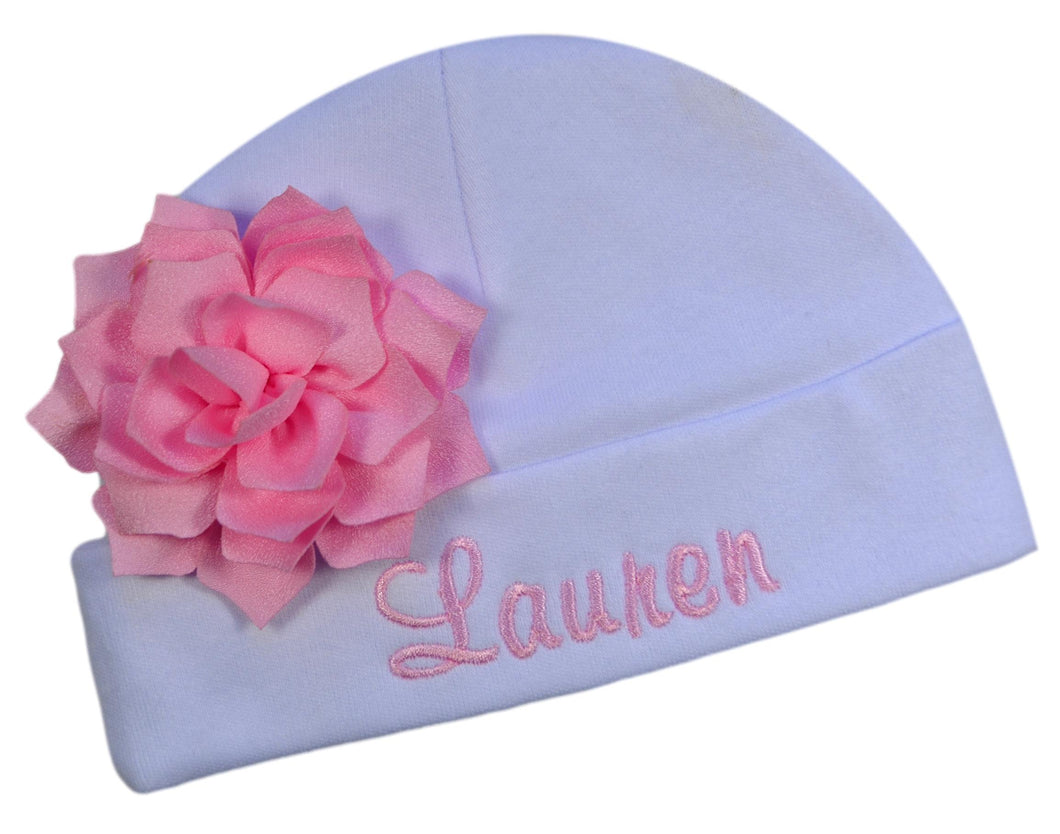 Embroidered Baby Girl Hat with Lotus Flower and Custom Name
