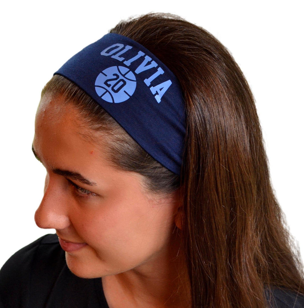 Basketball Cotton Stretch Headband with Your Custom and Personalized VINYL Text - Quantity Discounts