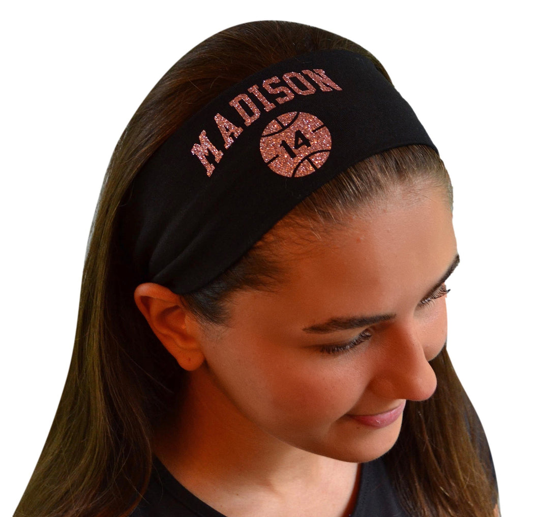 Basketball Headband Personalized with Your Custom GLITTER FLAKE Text & Number - Quantity Discounts