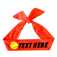 Load image into Gallery viewer, Design Your Own Neon Yellow Softball Tie Back Headband with VINYL Text - Quantity Discounts
