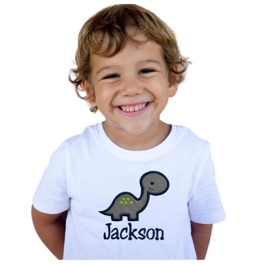 Personalized Embroidered Gray Dinosaur Toddler T-Shirt