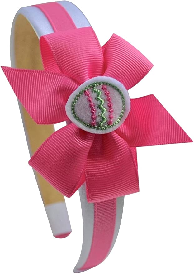 Easter Egg on Grosgrain Hair Bow Satin Arch Headband