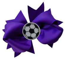 Load image into Gallery viewer, Soccer Hair Bow with Embroidered Soccer Ball Applique - MANY COLORS!
