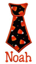 Load image into Gallery viewer, Personalized Halloween Neck Tie Bib with Custom Embroidered Name  - Candy Corn Tie
