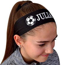 Load image into Gallery viewer, Soccer Tie Back Moisture Wicking Headband Personalized with Your EMBROIDERED Text - Quantity Discounts
