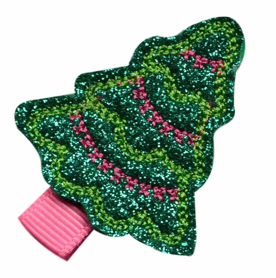 Sparkling Glitter Christmas Tree Felt Hair Clippie