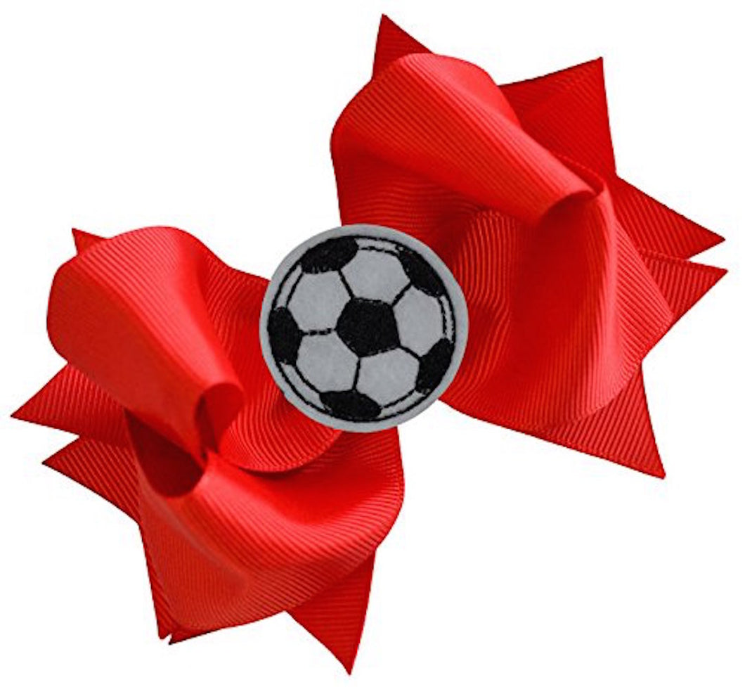 Soccer Hair Bow with Embroidered Soccer Ball Applique - MANY COLORS!