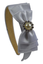 Load image into Gallery viewer, Simple Satin Bow  Arch Headband with Jeweled Pearl - 8 Colors!
