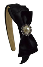 Load image into Gallery viewer, Simple Satin Bow  Arch Headband with Jeweled Pearl - 8 Colors!
