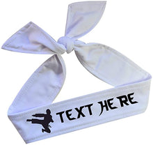 Load image into Gallery viewer, Martial Arts Personalized Custom Tie Back Headband with Kicking Silhouette Teakwondo in Vinyl
