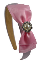 Load image into Gallery viewer, Simple Satin Bow  Arch Headband with Jeweled Pearl - 8 Colors!
