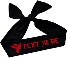 Load image into Gallery viewer, Martial Arts Personalized Custom Tie Back Headband with Kicking Silhouette Teakwondo in Vinyl

